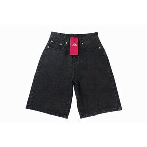 EMMIOL Women Black Cotton Blend Denim Bermuda High Rise 5 Pocket Casual Shorts